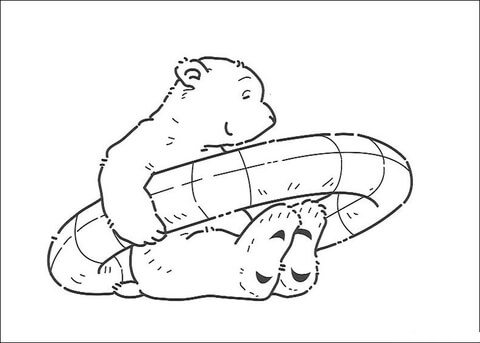 Little Polar Bear Lars Holds Its Float  Coloring Page